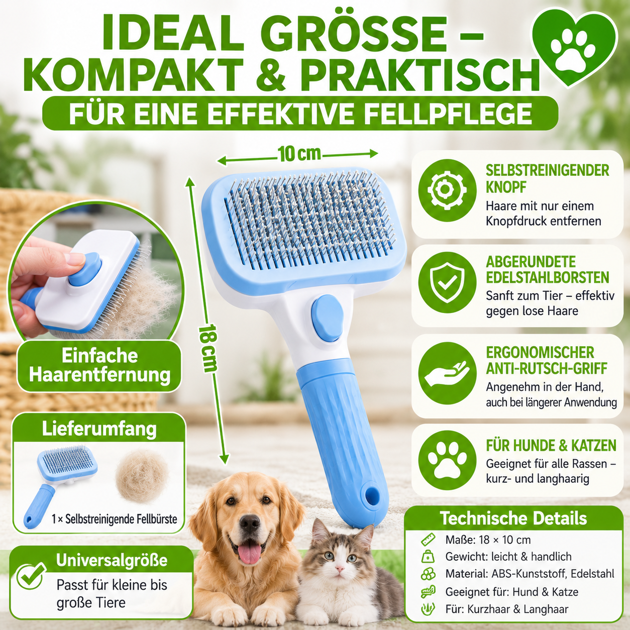 2-in-1 Selbstreinigende Fellbürste für Hunde & Katzen