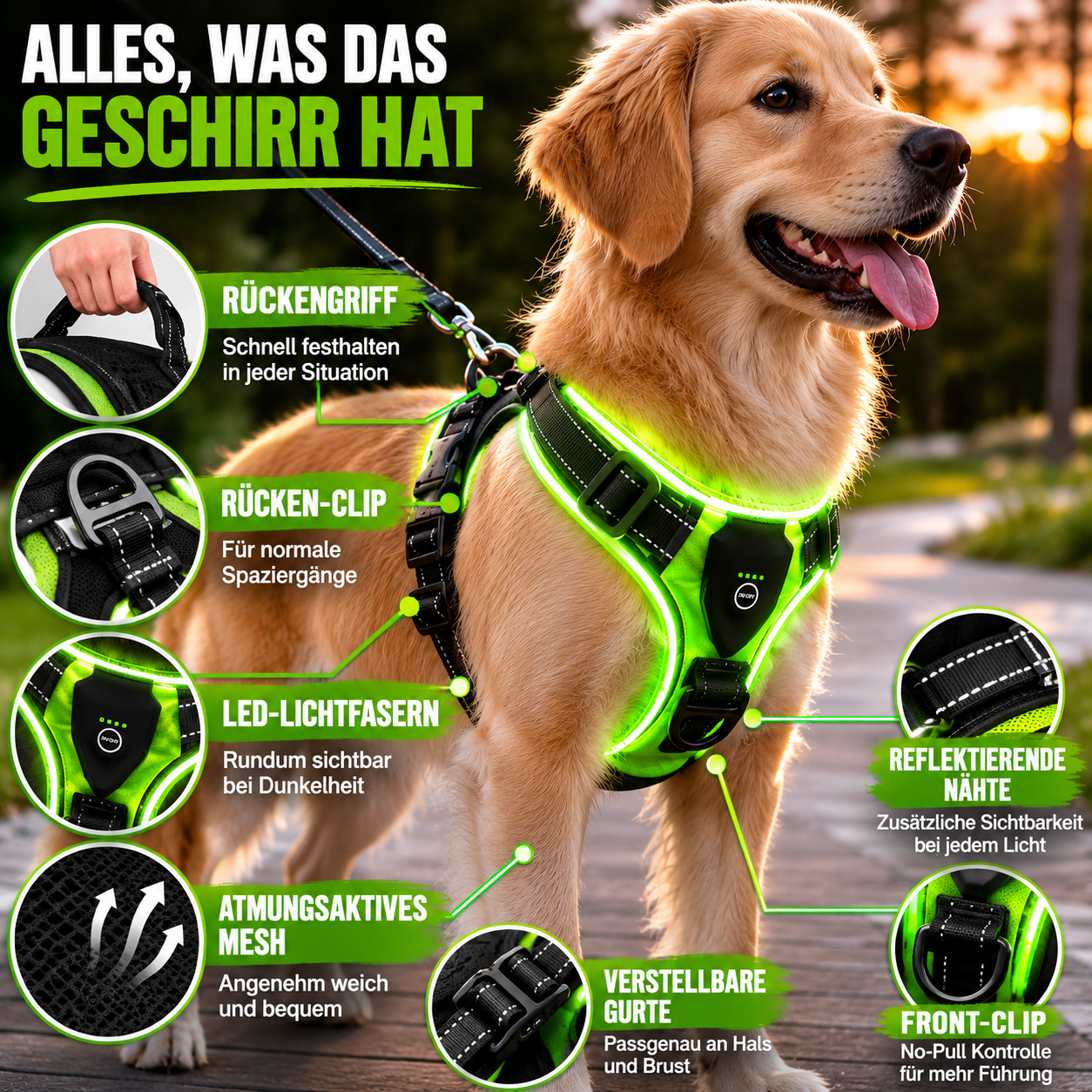 LED Hundegeschirr für bessere Sichtbarkeit nachts