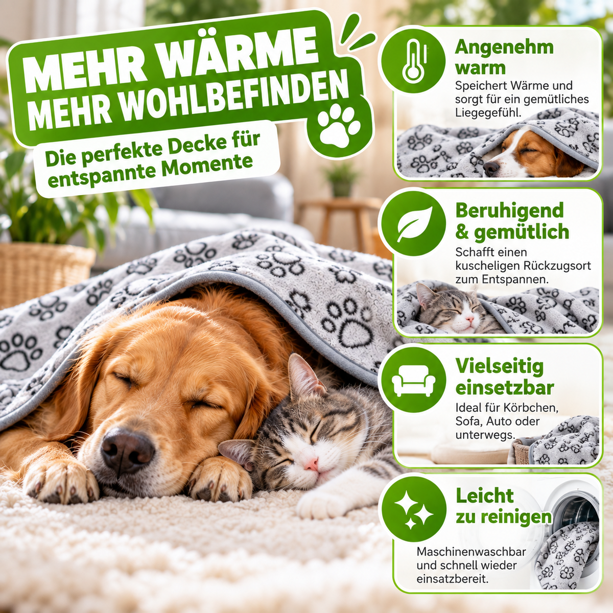 Kuscheldecke für Hunde & Katzen weich & waschbar