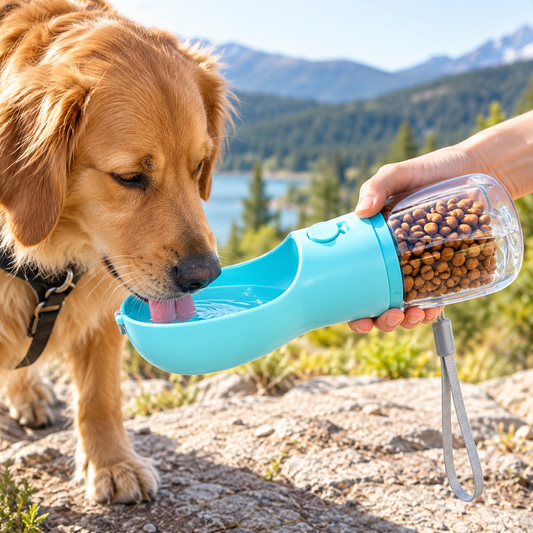 2-in-1 Trinkflasche mit Futterfach für unterwegs