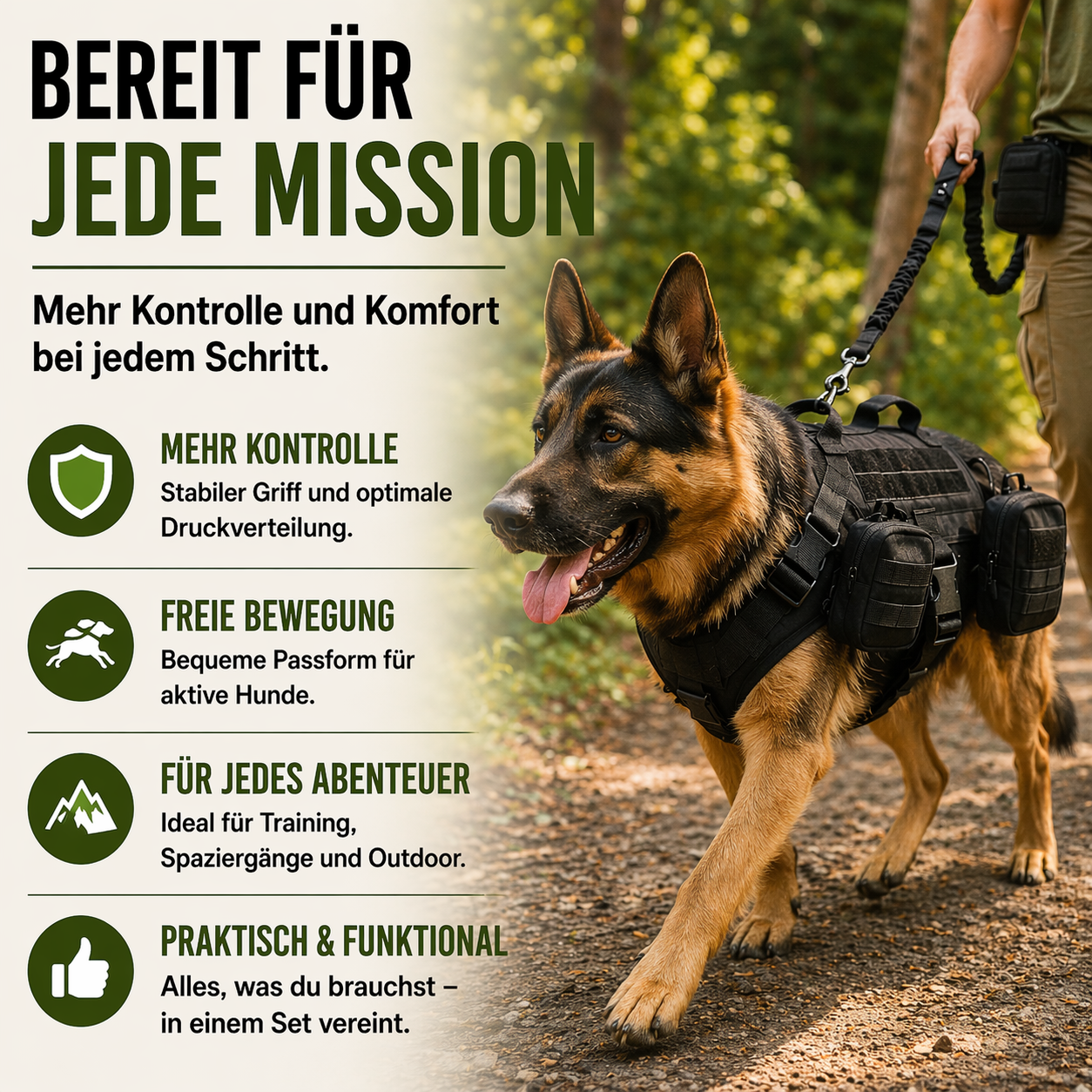 6 in 1 Komplettes Militär Hundegeschirr und Leinen-Set für Training und Spaziergänge