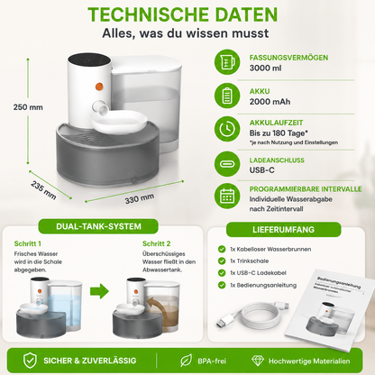 Kabelloser automatischer Wasserbrunnen für Hunde & Katzen