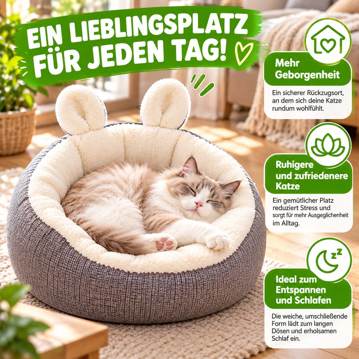 Katzenbett mit Hasenohren Design waschbar und rutschfest