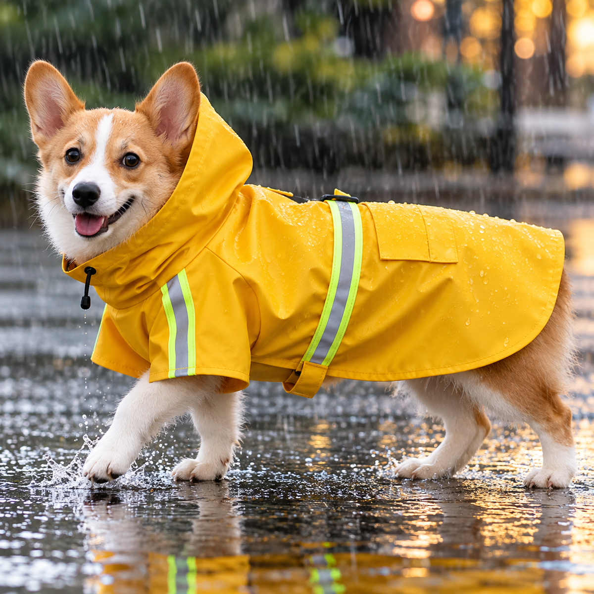 Wasserdichter Hunde Regenmantel mit Kapuze & Reflektoren