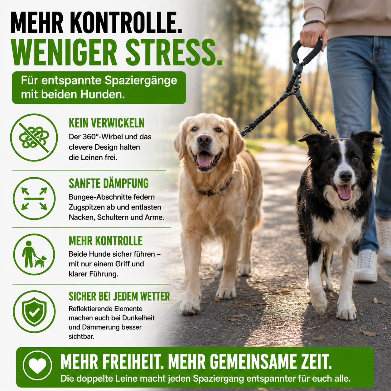 Doppelte Hundeleine für entspanntes Gassi
