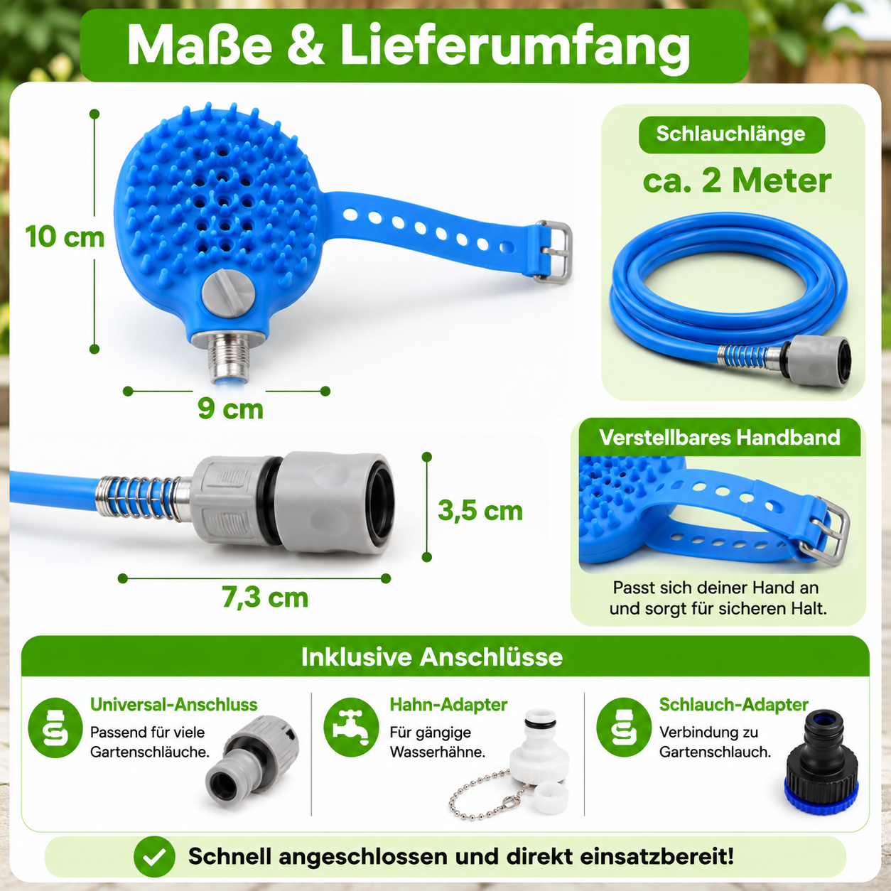 Hundedusche mit Massagebürste und Schlauch
