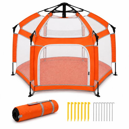 Faltbarer Hunde- & Katzenlaufstall mit Pop-Up-System Set mit Bodenankern Orange