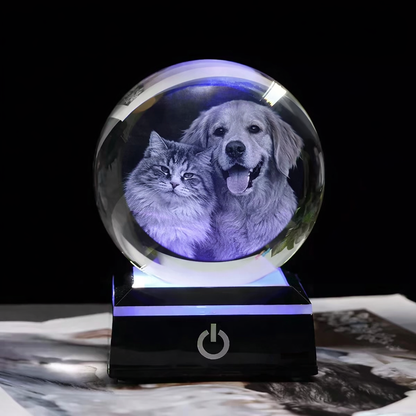 Personalisierte Kristallkugel mit Haustierfoto & LED-Sockel