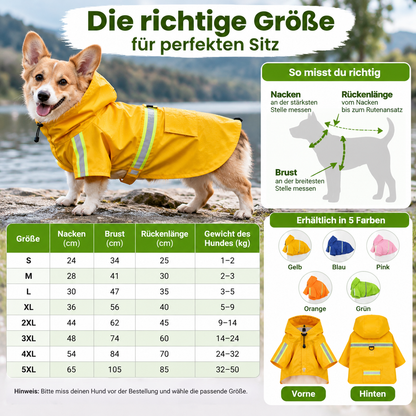 Wasserdichter Hunde Regenmantel mit Kapuze & Reflektoren