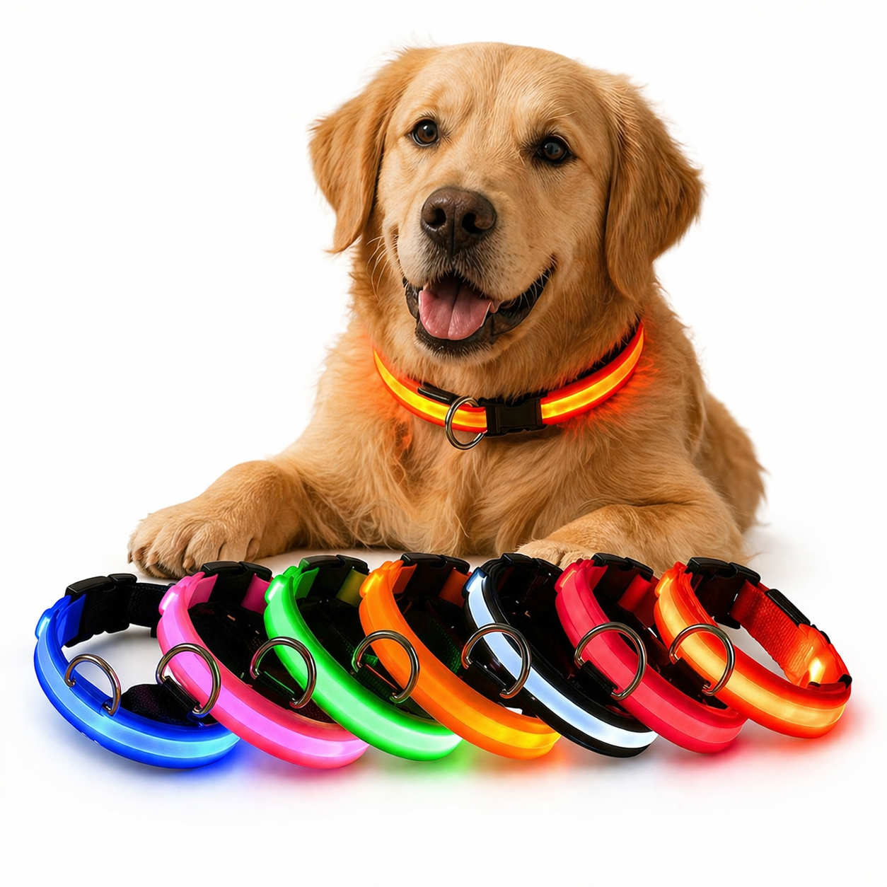 USB-C LED Hundehalsband – 7 Farben, 3 Modi & doppelte D-Ringe