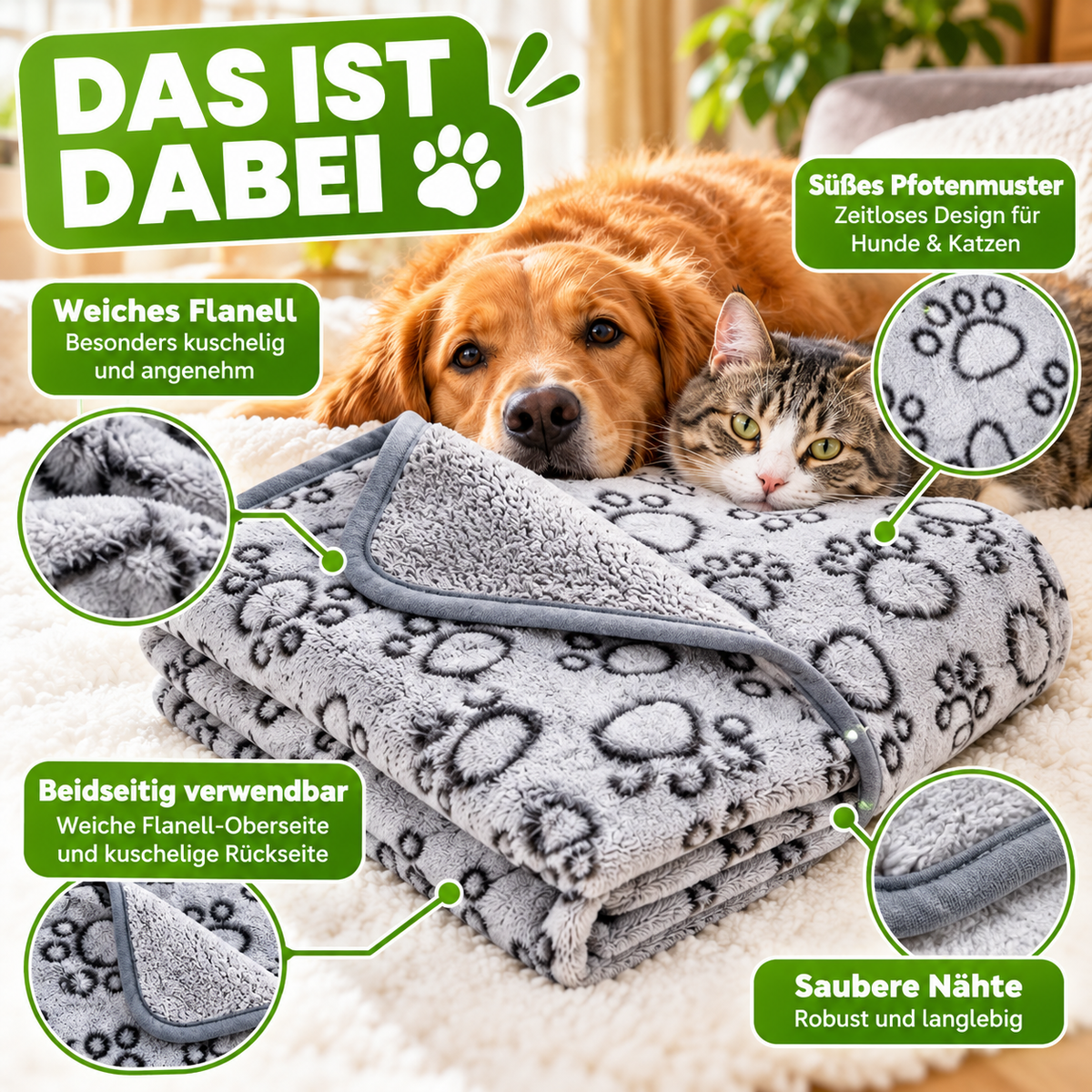 Kuscheldecke für Hunde & Katzen weich & waschbar