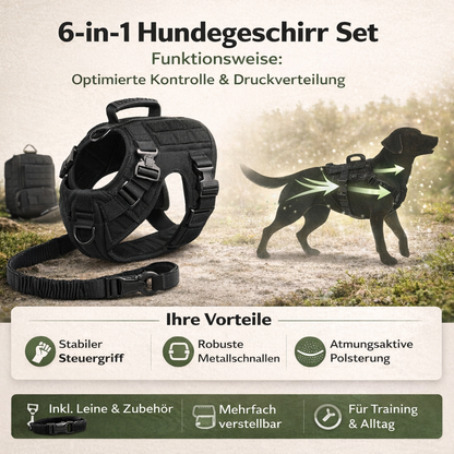 6 in 1 Komplettes Militär Hundegeschirr und Leinen-Set für Training und Spaziergänge