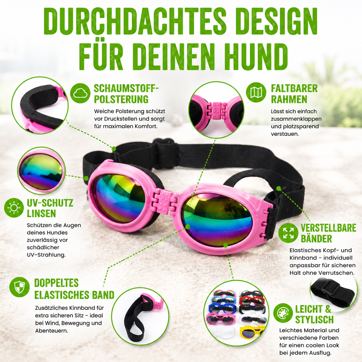 Faltbare Hundesonnenbrille mit UV-Schutz