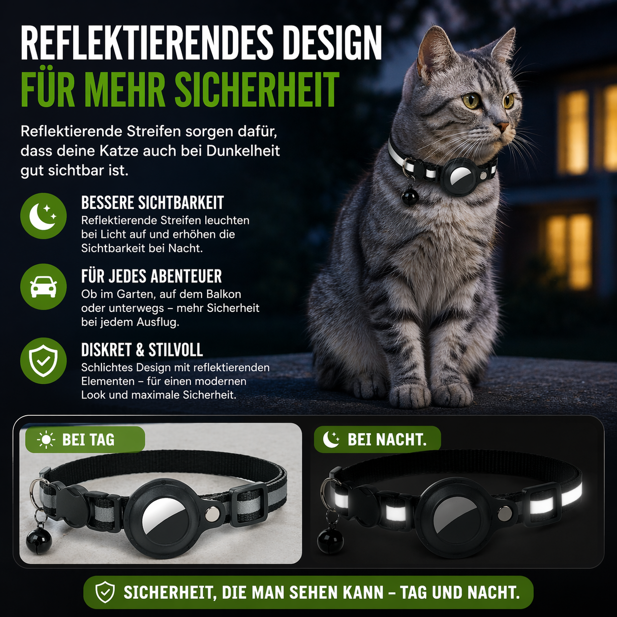 Sicheres Katzenhalsband mit AirTag-Halter & Klingel