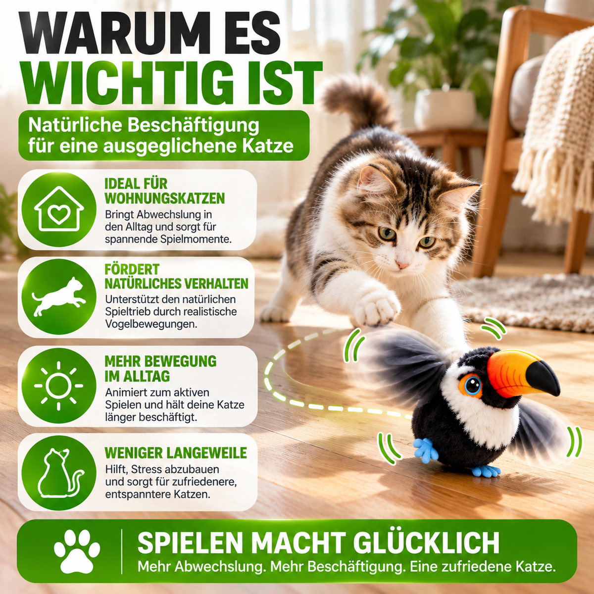Interaktives Vogelspielzeug mit Bewegungssensor