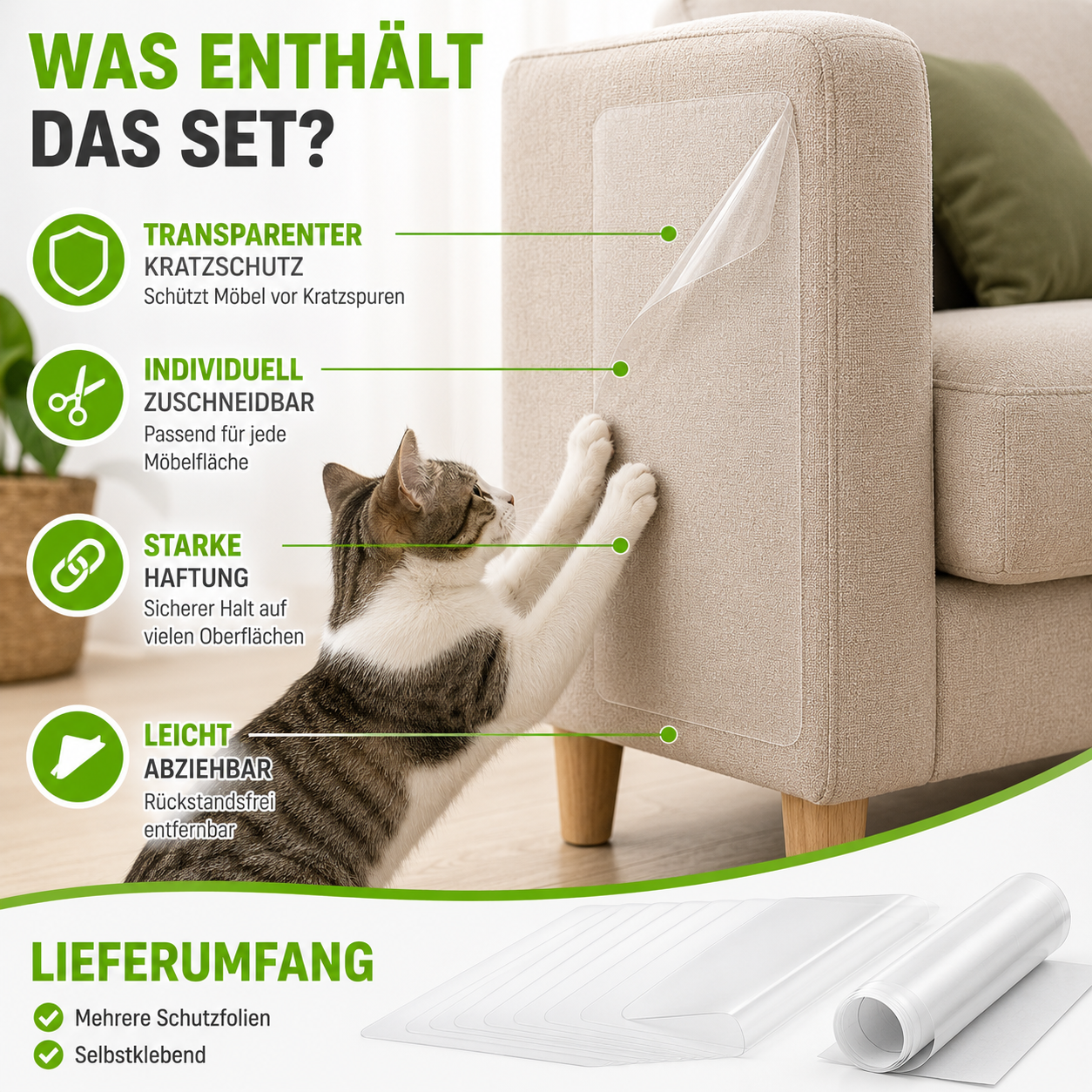 Transparenter Kratzschutz für Sofa & Möbel