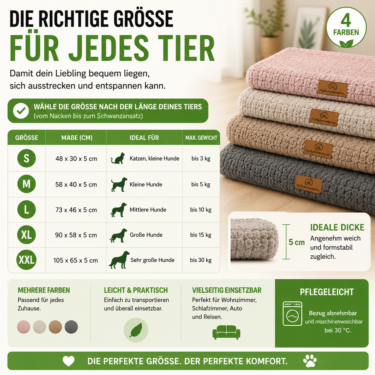 Orthopädisches Haustierbett mit Plüschbezug & Anti-Rutsch-Unterseite