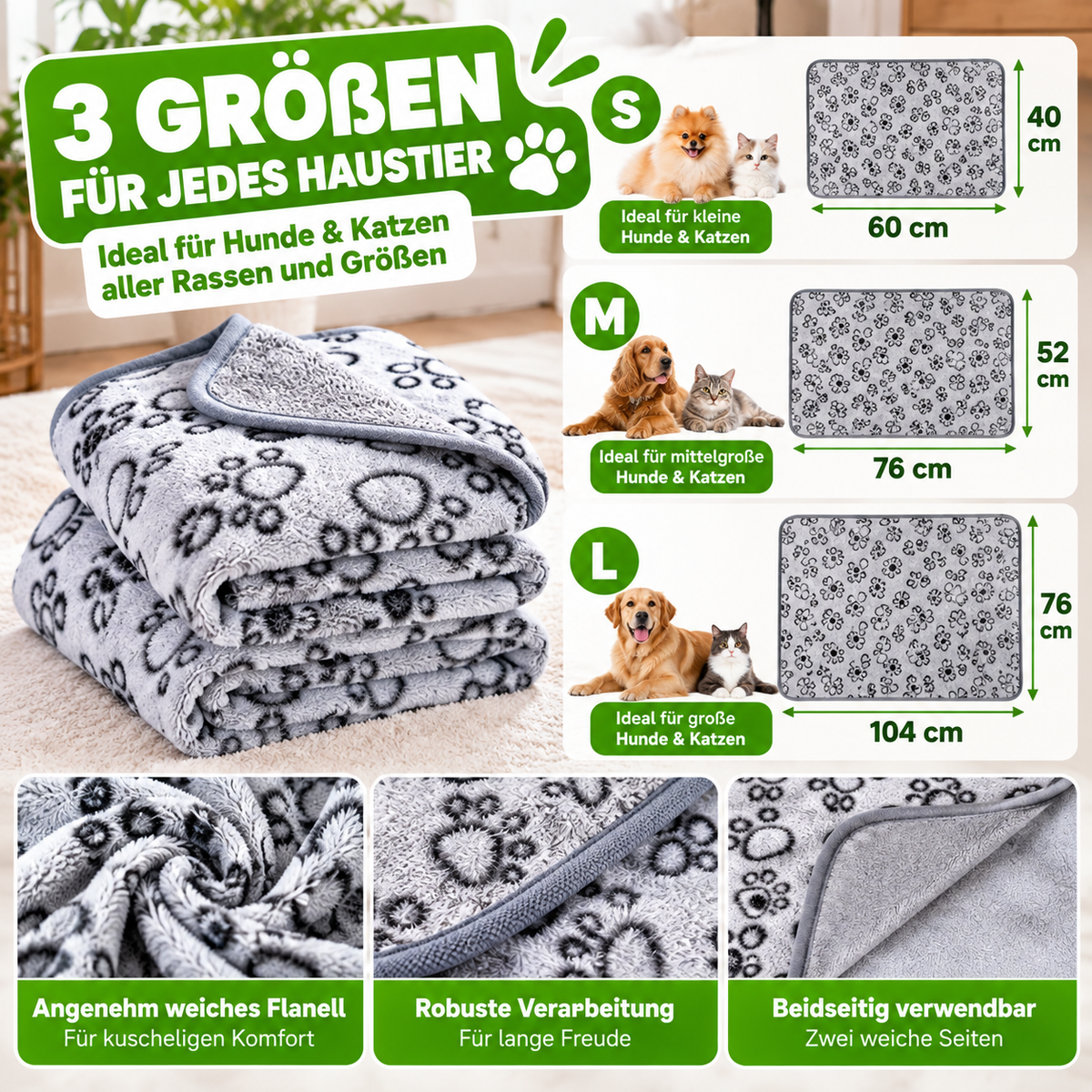 Kuscheldecke für Hunde & Katzen weich & waschbar