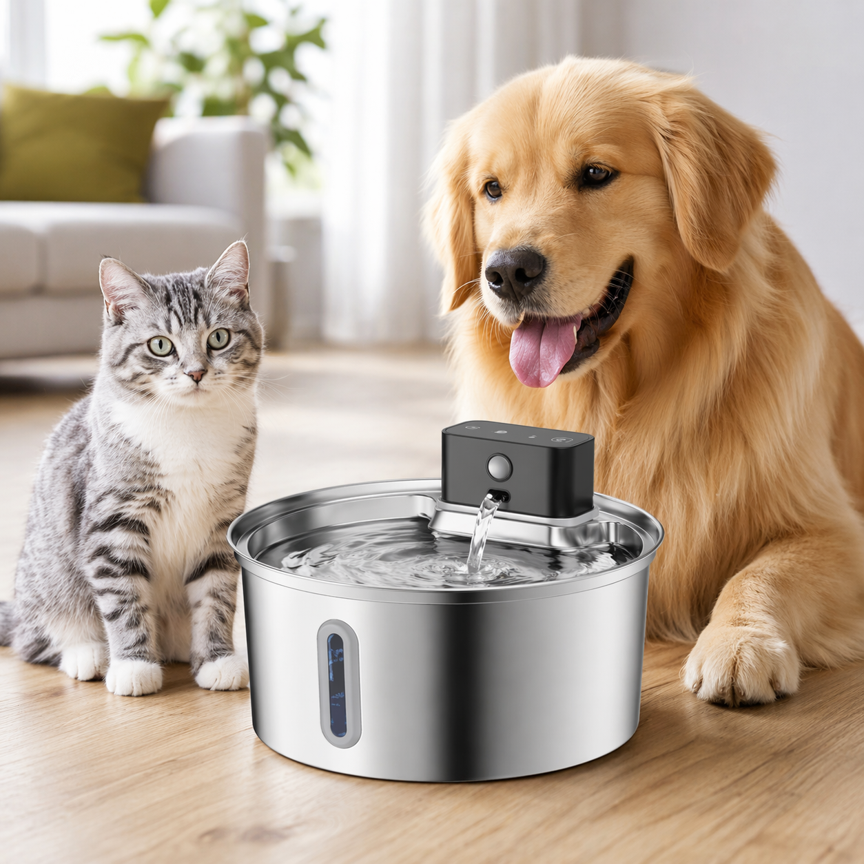 Kabelloser Edelstahl Trinkbrunnen 3,2 L mit 45 Tage Akku