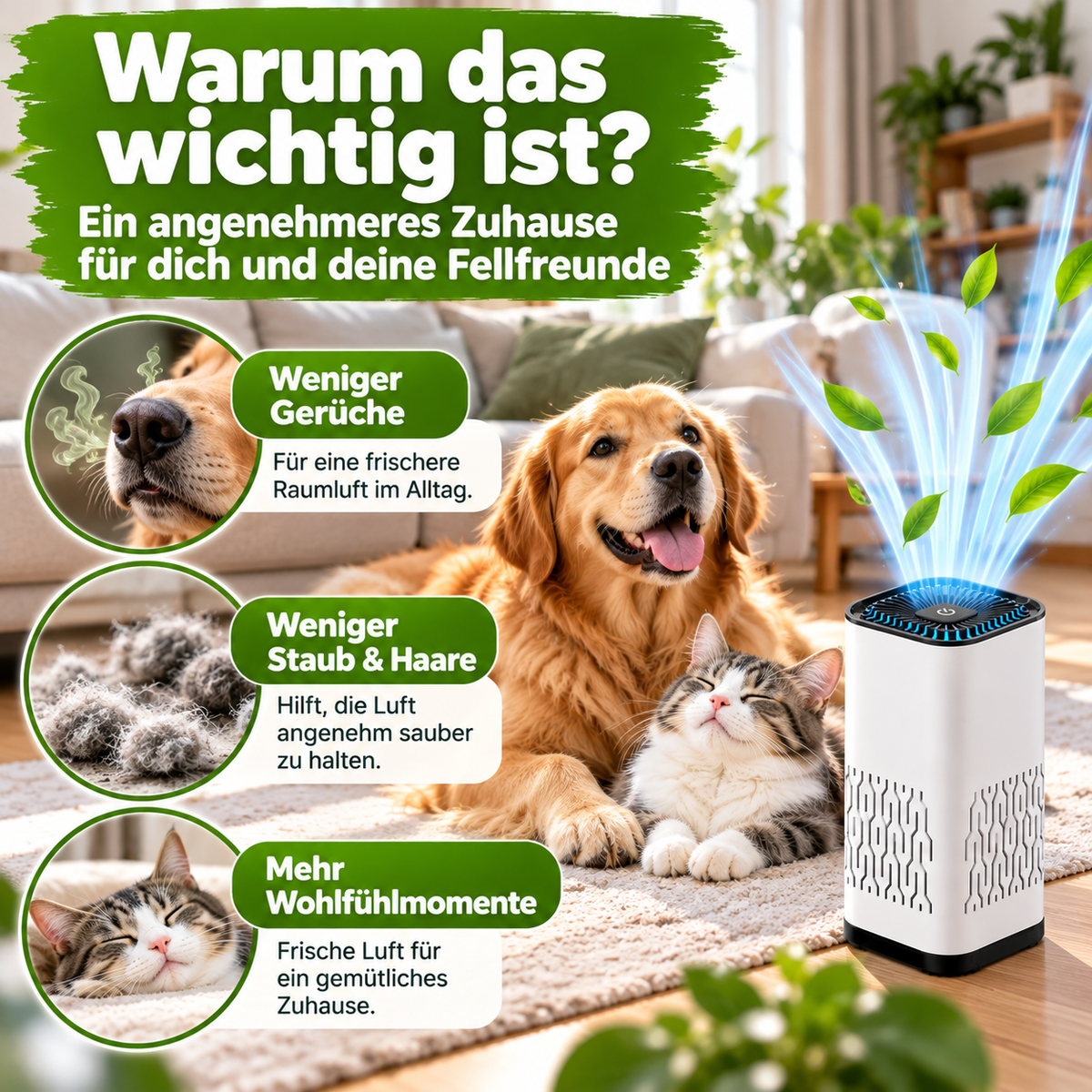 Kompakter HEPA-Luftreiniger für Hunde & Katzen