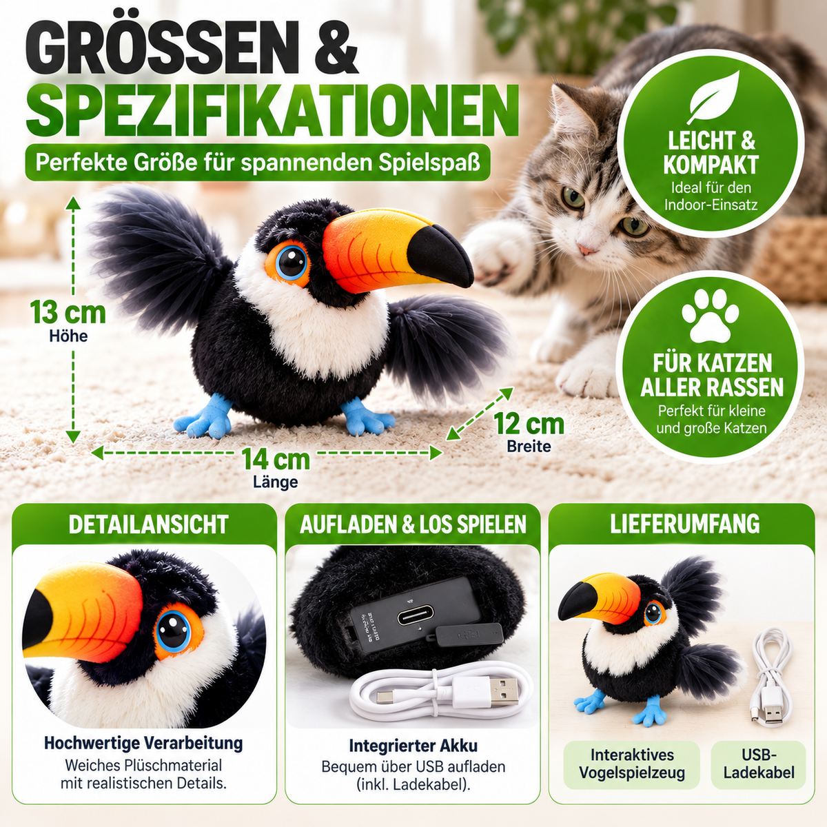 Interaktives Vogelspielzeug mit Bewegungssensor
