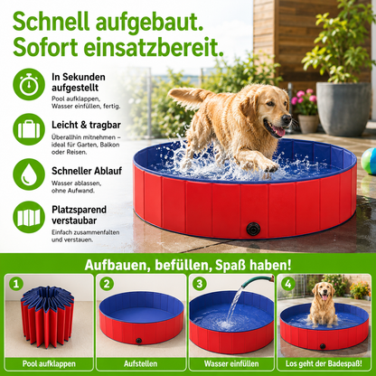 Faltbarer PVC Hundepool mit Abflussventil