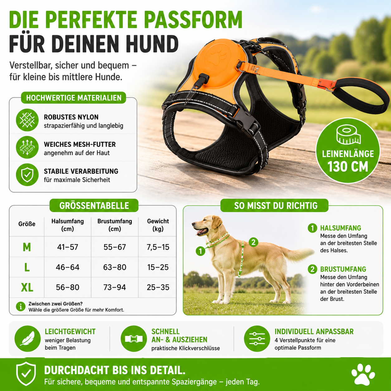 Anti-Zug Hundegeschirr mit Leine & Auto-Stopp-System