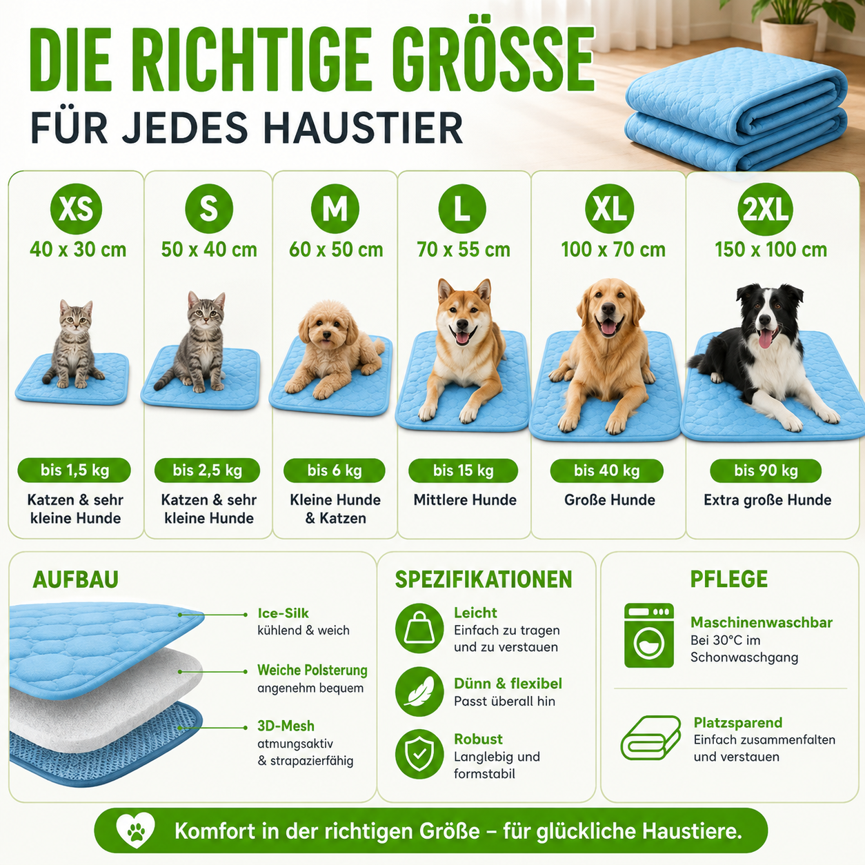 Doppelseitige Haustier-Kühlmatte