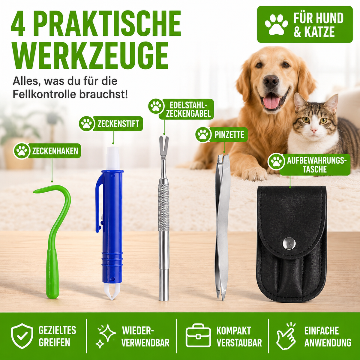 Zeckenentferner-Set mit 4 praktischen Werkzeugen