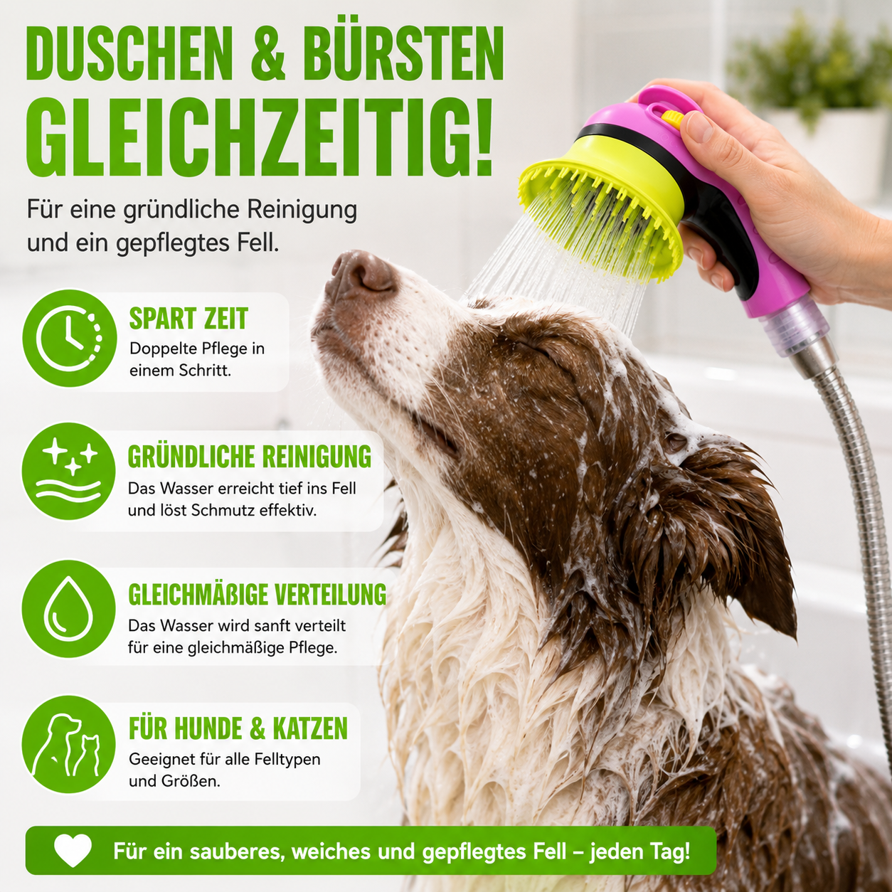 2-in-1 Massage- & Pflegedusche für Haustiere