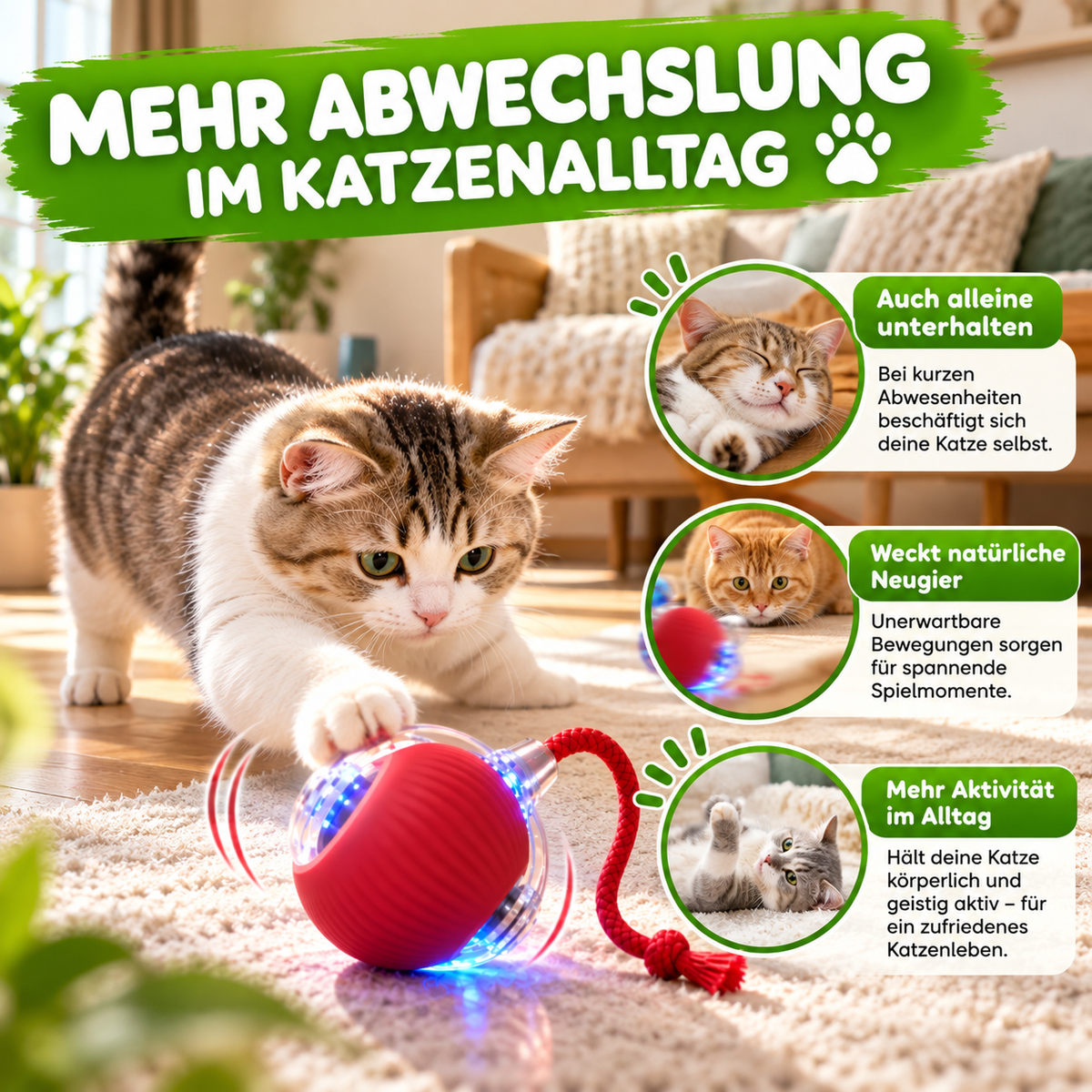 Interaktive, automatisch rollende Katzenmaus