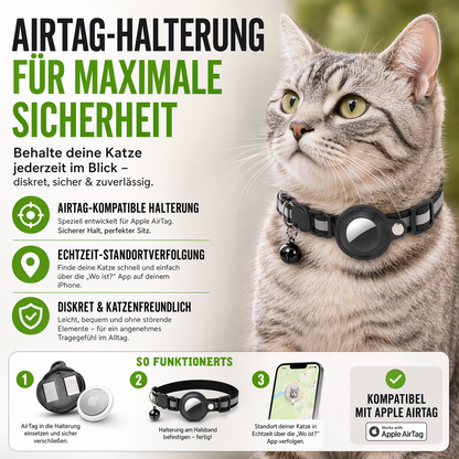Sicheres Katzenhalsband mit AirTag-Halter & Klingel