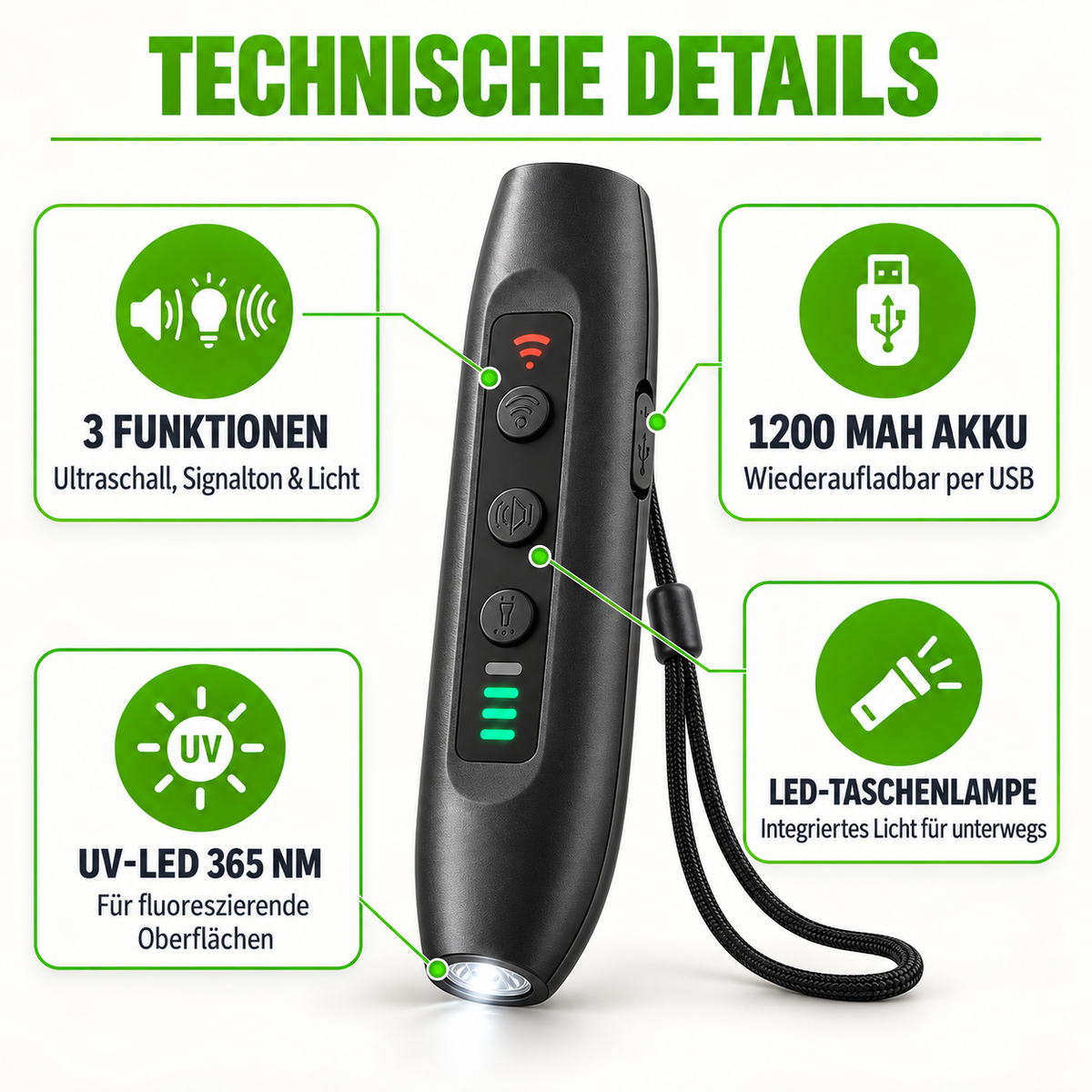 Ultraschall Bellstopper mit 3 Modi & UV-LED