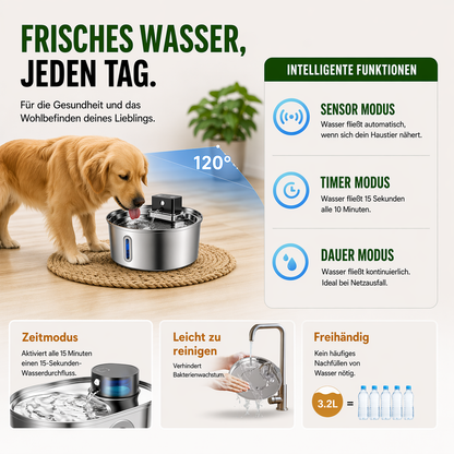 Kabelloser Edelstahl Trinkbrunnen 3,2 L mit 45 Tage Akku