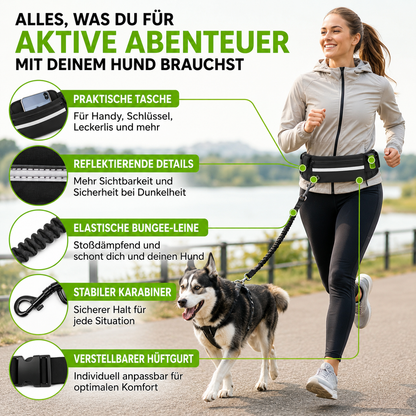 Freihand Hundeleine mit Bauchtasche & Bungee-Leine