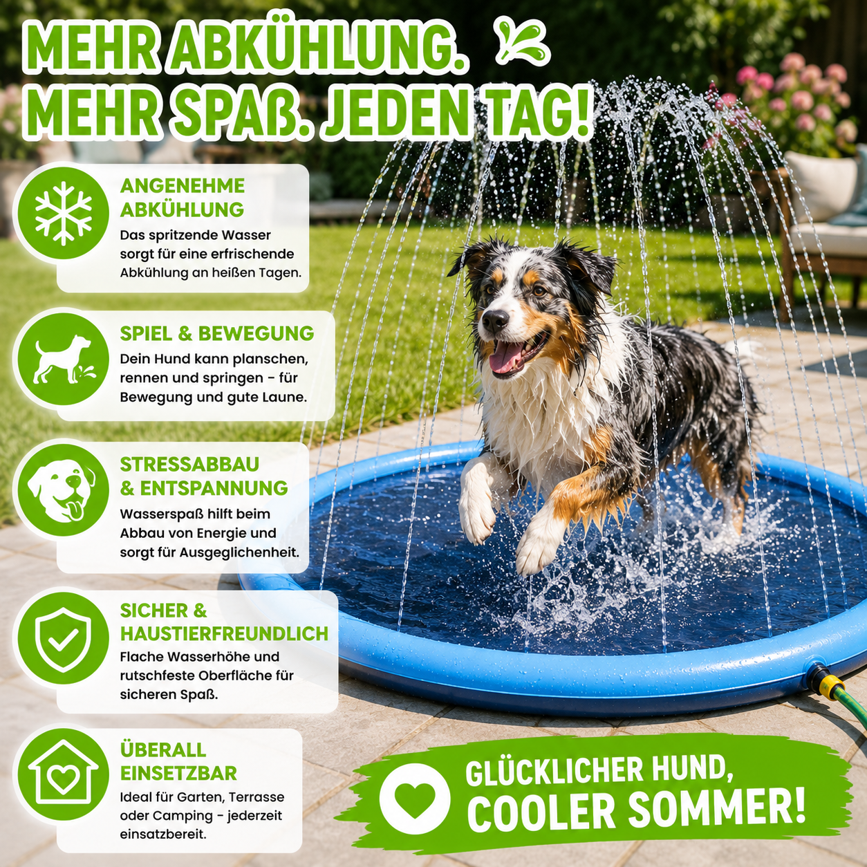 Faltbarer Hundepool mit Wassersprühfunktion