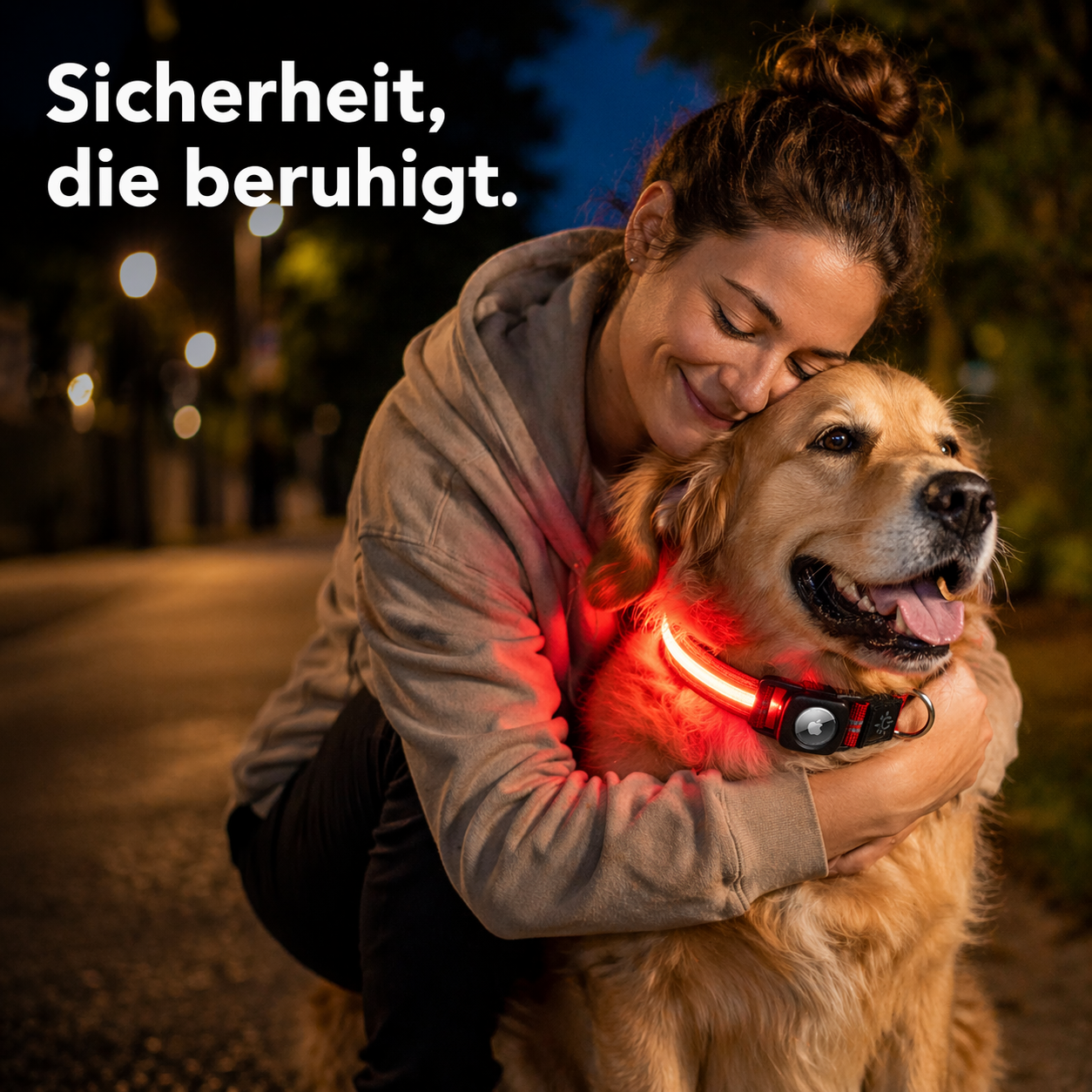 Wasserdichtes LED AirTag Hundehalsband mit USB-C