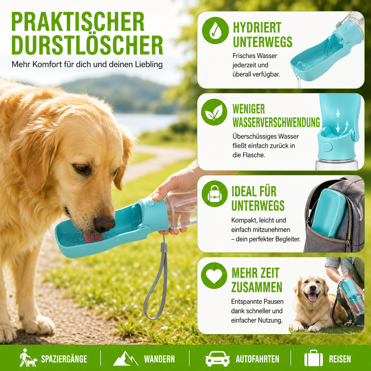 Faltbare Hunde Trinkflasche für unterwegs