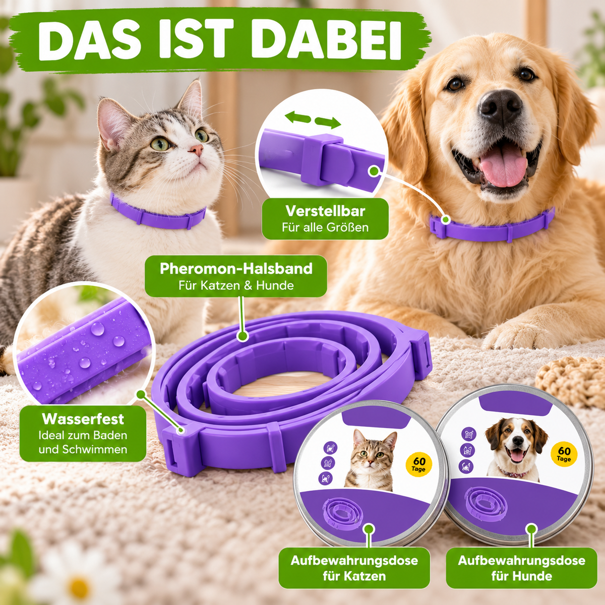 Pheromon-Beruhigungshalsband mit 60 Tagen Wirkung