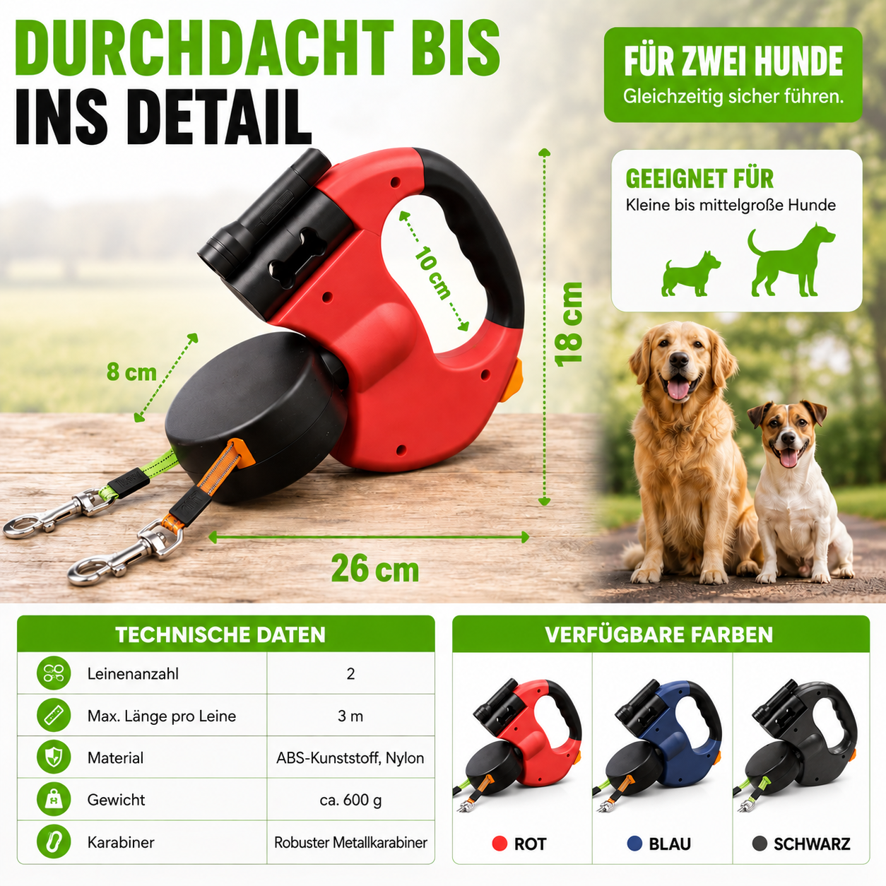 Praktische Anti Wickel Doppel Hundeleine