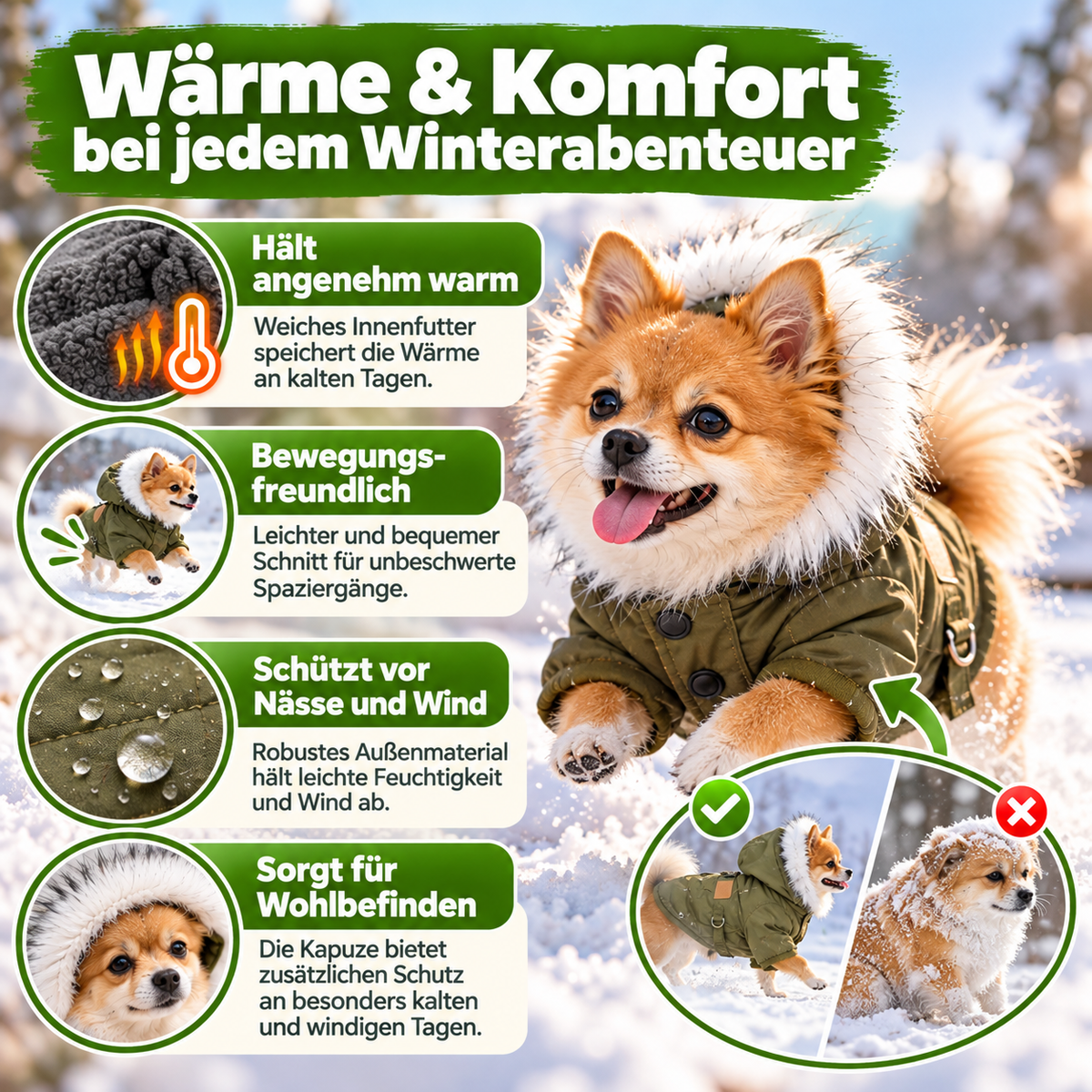 Hunde-Winterjacke mit Kapuze für kleine Hunde