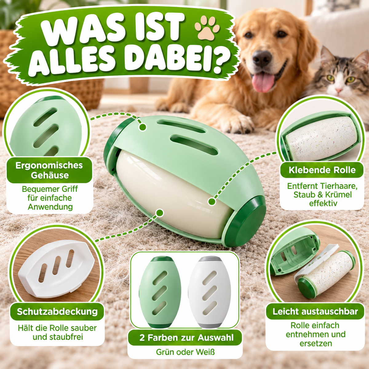 Waschbarer Tierhaarroller mit starker Haftkraft