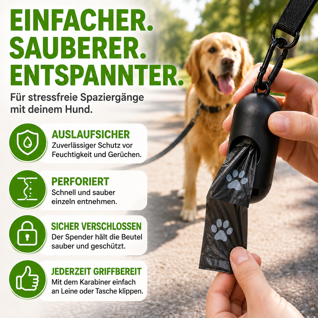 Reißfeste Hundekotbeutel mit Spender für jeden Spaziergang