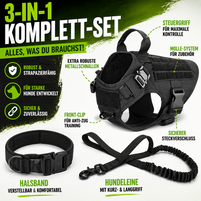 3 in 1 Komplettes Militär Hundegeschirr und Leinen-Set für Training und Spaziergänge