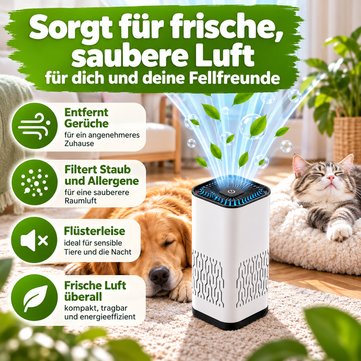 Kompakter HEPA-Luftreiniger für Hunde & Katzen