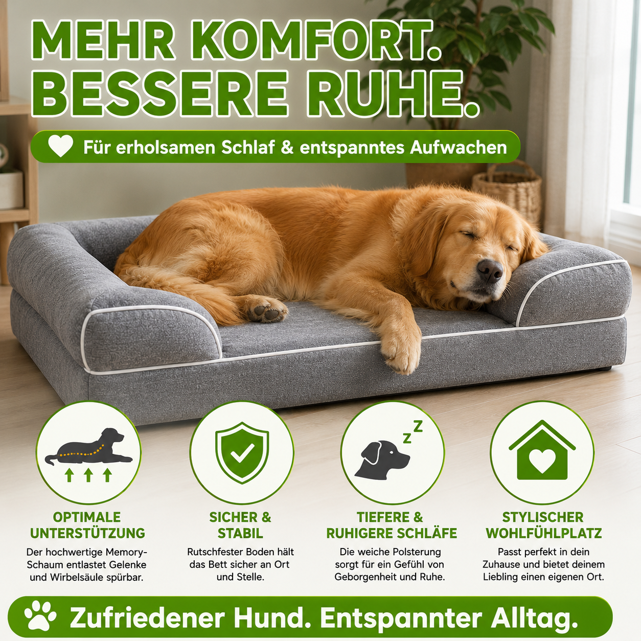 Waschbares Hundesofa mit Memory-Schaum und Wendekissen