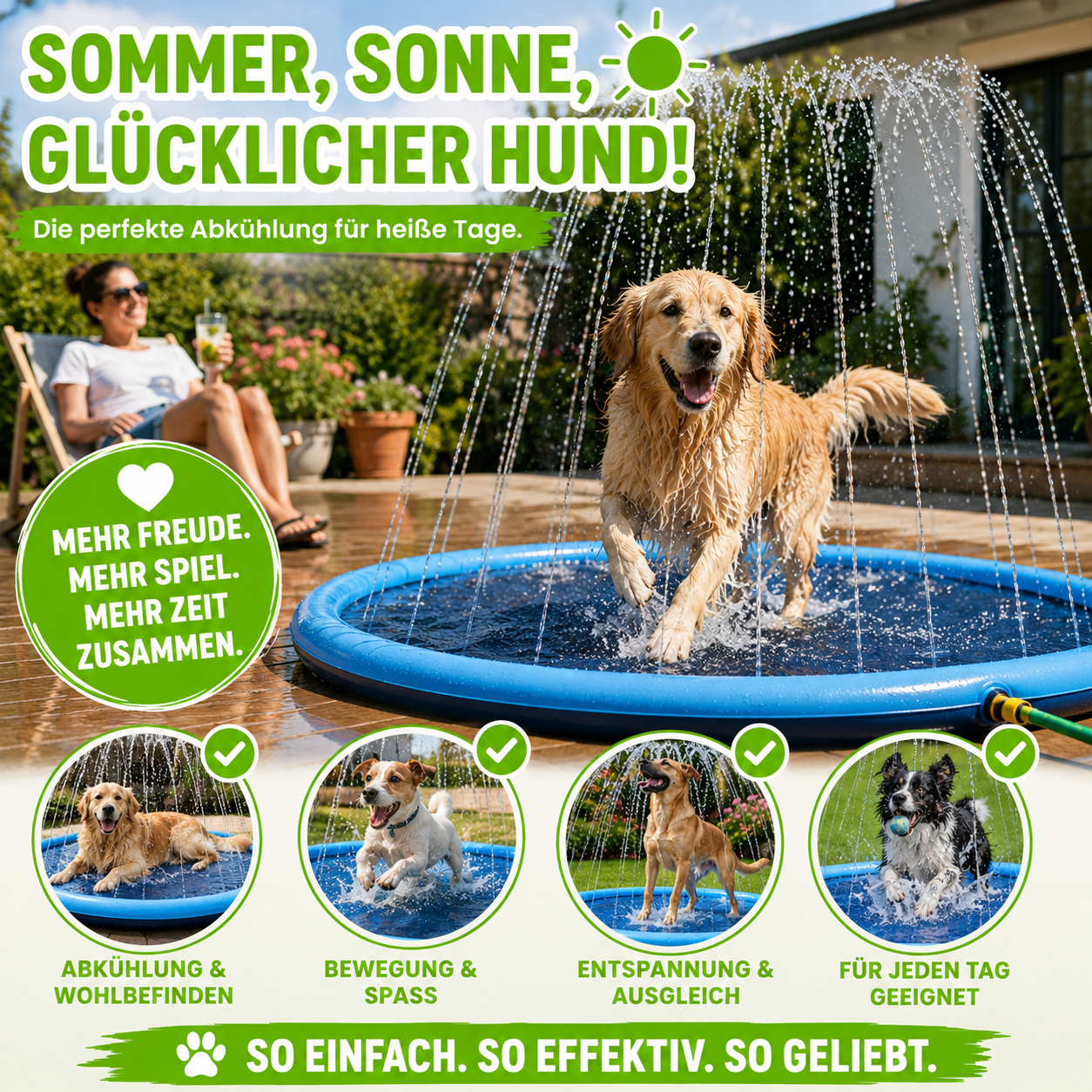 Faltbarer Hundepool mit Wassersprühfunktion