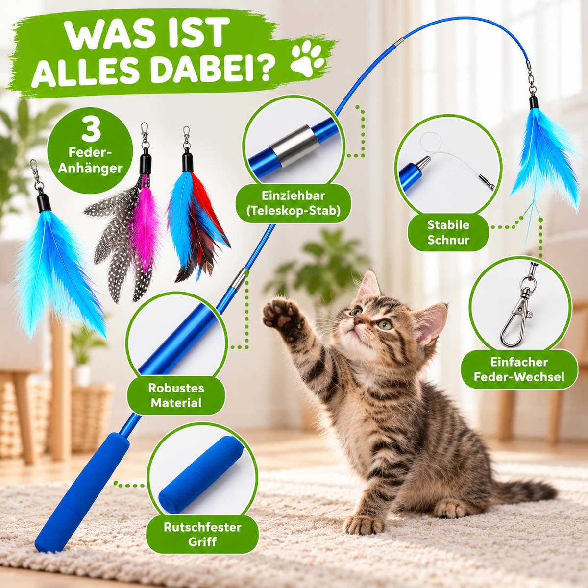 Katzen-Federspielzeug mit Zauberstab