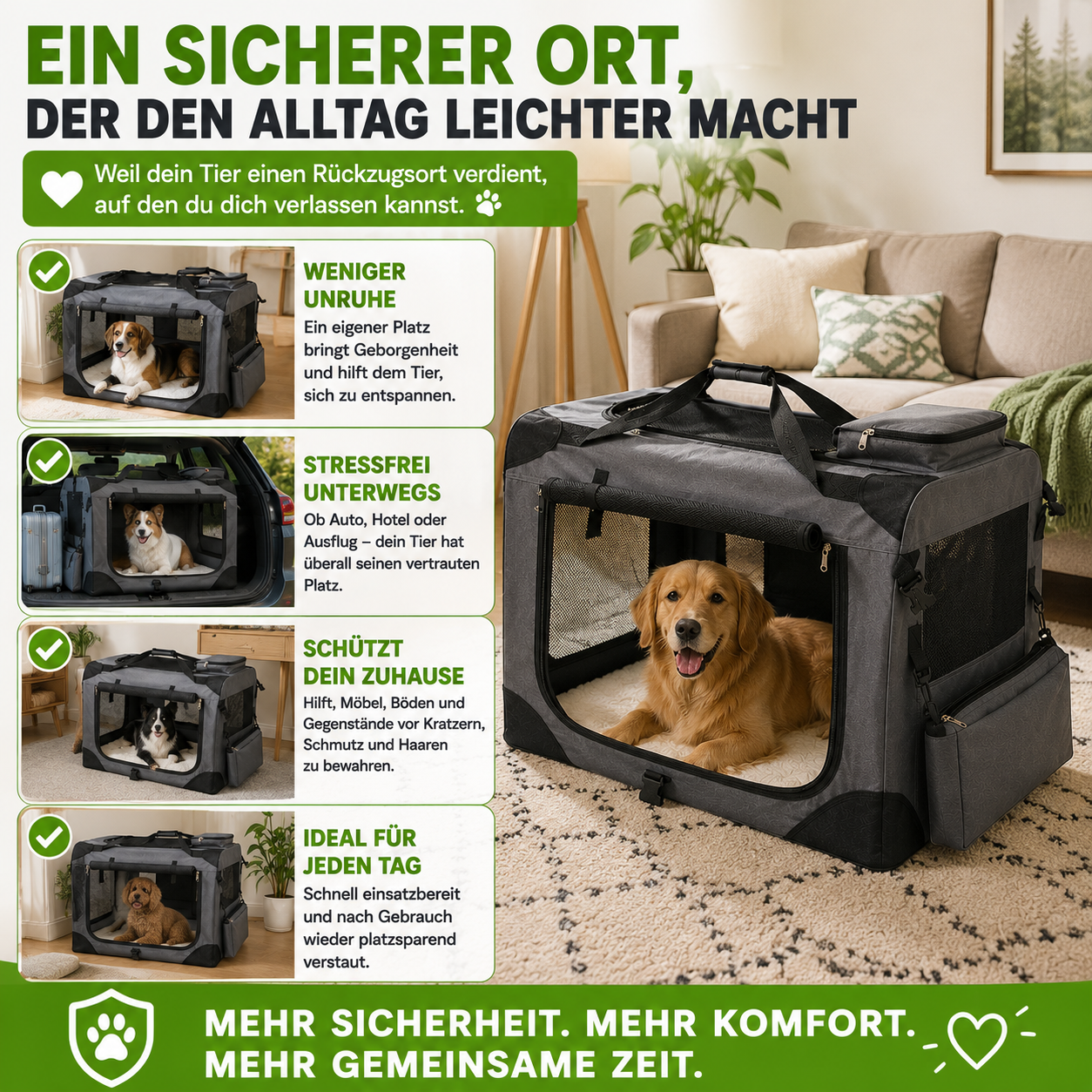 Faltbare Hundebox mit Netzfenstern & Tragetaschen