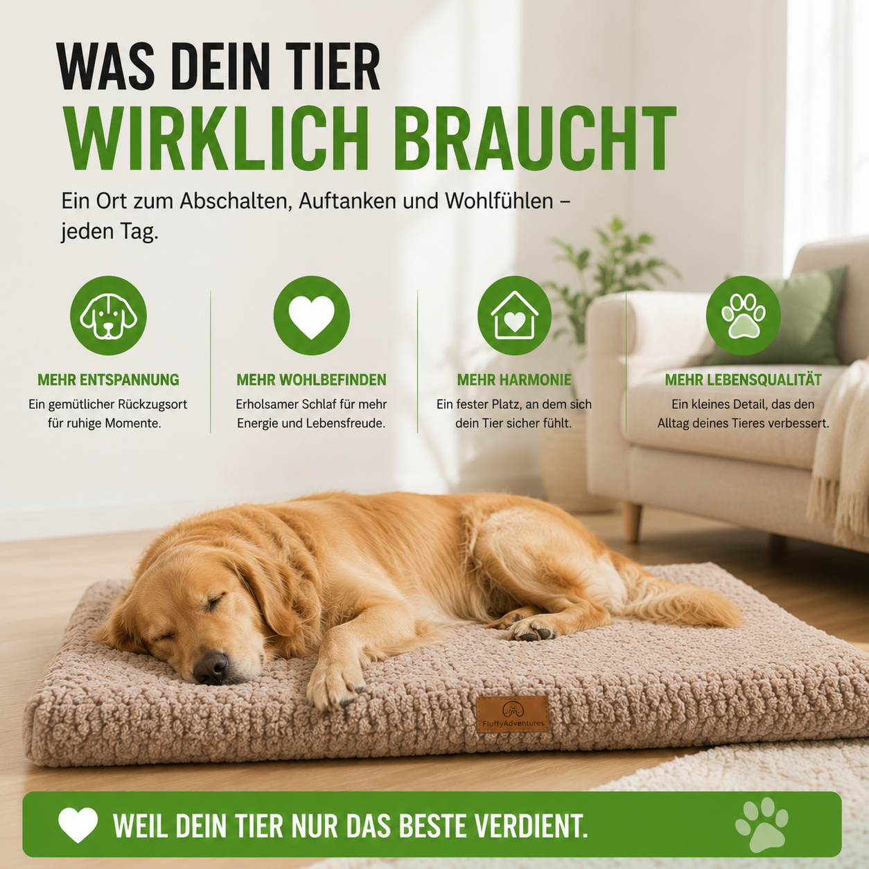 Orthopädisches Haustierbett mit Plüschbezug & Anti-Rutsch-Unterseite